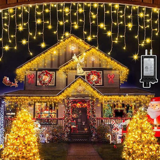 792 LED Christmas Outdoor Lights with 176 Drops, 82ft Hanging Curtain Lights 8 Modes, Christmas Fairy Lighs with Timer & Memory for House Roof Holiday Wedding Christmas Decor (Warm White)