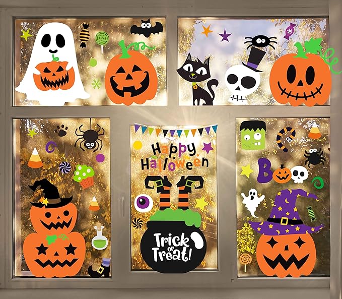 Halloween Window Clings Window Stickers Cute Pumpkin Ghost Halloween Window Decorations Window Decals for Halloween Decor