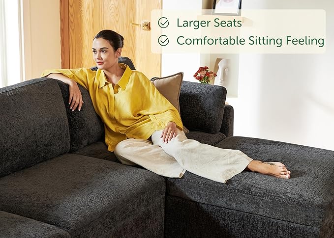 HONBAY Modular Sectional Couch with Storage Ottoman, Sectional Sofa with Storage Seats, L Shaped Sectional Couches for Living Room, Grey