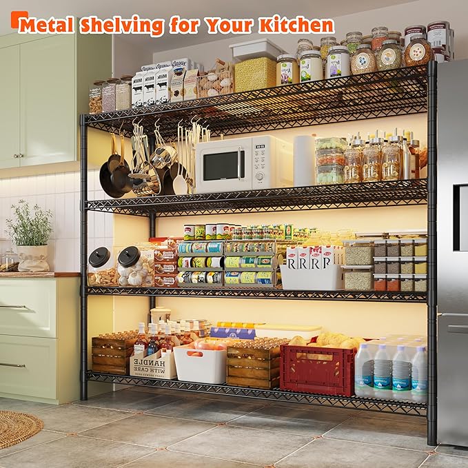 REIBII 60" W Storage Shelves 2878LBS Wire Shelving Unit with Wheels Heavy Duty Metal Shelving Adjustable Metal Shelves for Pantry,Kitchen,Garage,Basement,Business,Warehouse,60”W ×24”D×65.3”H