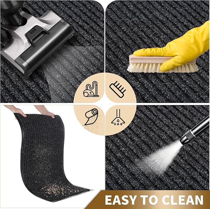 Yimobra Front Door Mat Outdoor Indoor Entrance, 100% Waterproof All-Season All Weather Doormat, Welcome Matt Outside Entry, Non Slip, Low Profile, Heavy Duty Patio Porch Floor Mats,47 x 24,Black Grey