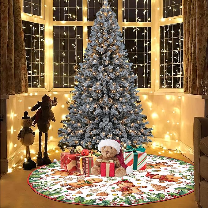Baccessor Cute Gingerbread Man Christmas Tree Skirt 36 Inch, Merry Christmas Christmas Tree Skirt Collar for Winter Xmas Holiday Farmhouse Vintage Rustic Party Decoration