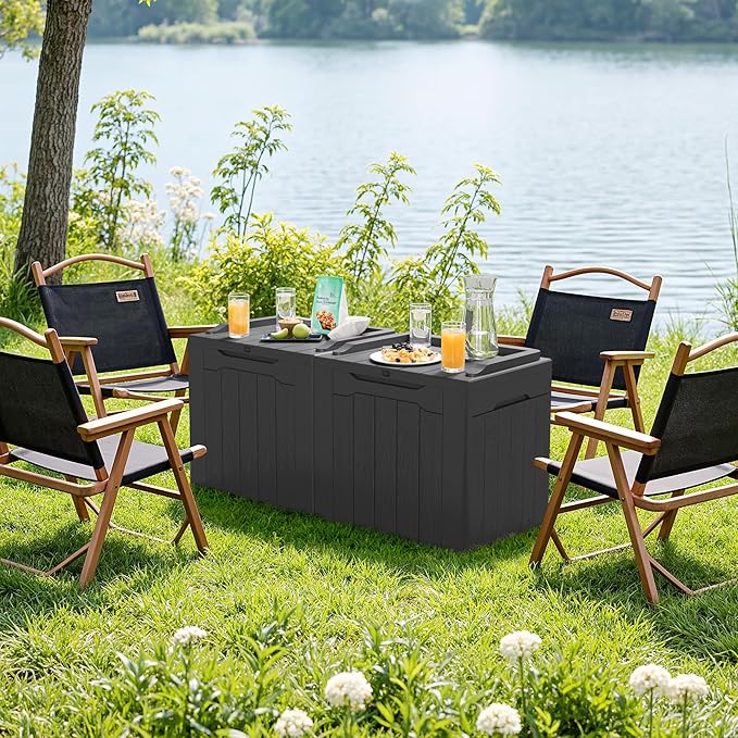 JUMMICO 31 Gallon Resin Deck Box Waterproof Indoor Outdoor Storage Boxes for Patio Furniture Cushions and Garden Tools (Gray, 31gallon-2 Packs)