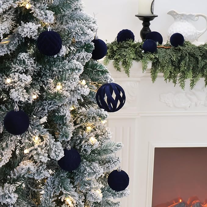 36pcs Velvet Christmas Ornaments, Flocked Christmas Balls Sets Assortment for Christmas Tree Holiday Decor