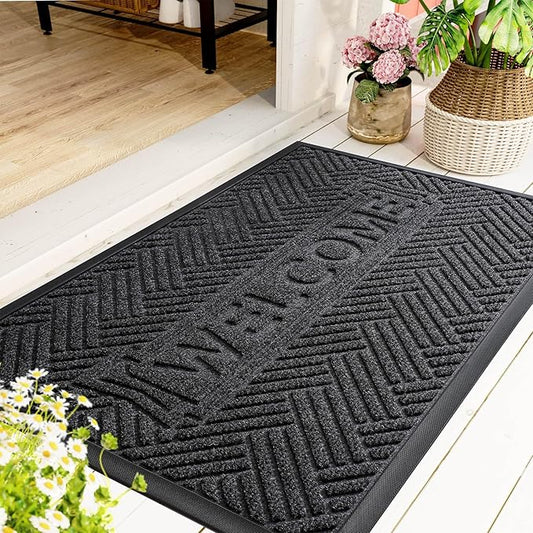 Mibao Front Door Mat Outside Entrance, Durable Outdoor Indoor Mat, Low Profile Heavy Duty Doormat, Non-Slip, Traps Dirt and Moisture, Easy Clean Patio Porch Entryway Mat, 29.5" x 17", Grey