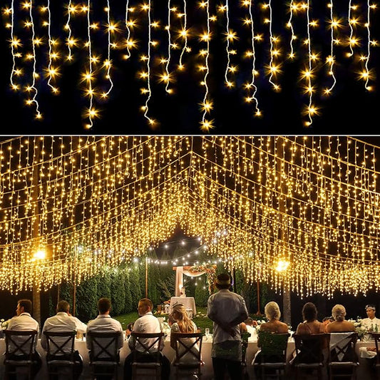 66ft Icicle Lights for Outside - 640 LED Christmas Lights Outdoor with 120 Drops 8 Modes, Plug in Twinkle Light Outside for Holiday Wedding Party Tree Room Indoor Thanksgiving Decoration, Warm White