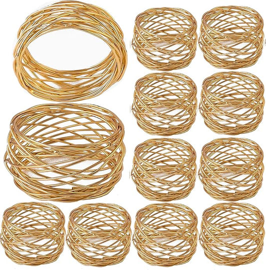 12-Piece Napkin Rings - Gold Metal Napkin Holders for Dining Table Decor, Wedding, Holiday, Party, Everyday Use - Elegant Iron Serviette Rings for Dinner Table Settings - ALPHA Living HOME