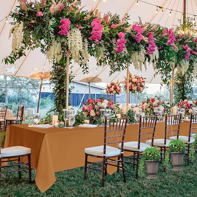 Fitable 6 Pack Bronze Rectangle Table Clothes - 90 x 156 Inch - Wrinkle and Stain Resistant Fabric Fall Tablecloths, Washable Polyester Table Covers for Wedding Thanksgiving Party Banquet Events