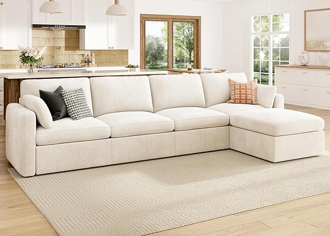 HONBAY Modular Sectional Sofa with Storage Seats, L Shaped Sectional Couch with Storage, Chenille Sectional Couches for Living Room, Beige