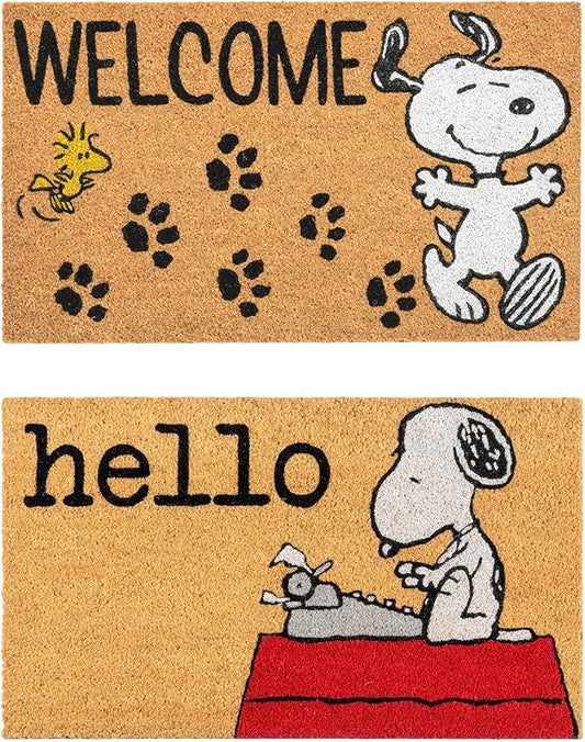 Gertmenian Peanuts Snoopy Coir Doormat - 2x3 Welcome Mat (2-Pack), Ideal for High Traffic Areas in Front Door, Garage, Entryway - Welcome, 80022