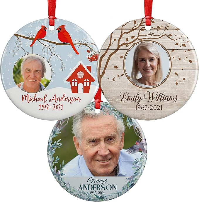 Always in Our Hearts, Memorial Christmas Ornament Personalized with Photo, Name & Date - Upload Photo & Picture - 7 Designs, Memorial Ornaments Loss of Loved Ones – D1