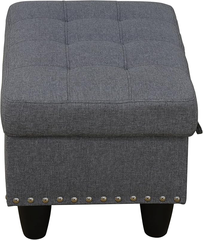 Ottoman Rectangular Storage Ottoman Bench, Flannel Footrest Stool Footstool with Lid for Living Room, Bedroom, Entryway, Light Gray, 28.5"x19"x17.5"