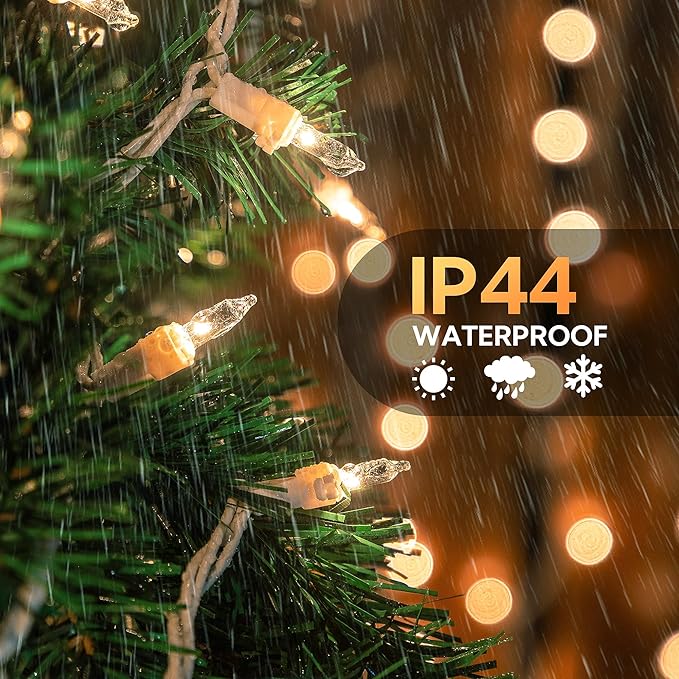 100 Count Clear Christmas Lights White Wire,23Feet Incandescent Clear Mini Lights,Connectable Indoor Outdoor Christmas Tree String Lights,Birthday,Holiday,Party,Wedding,Xmas,Warm White