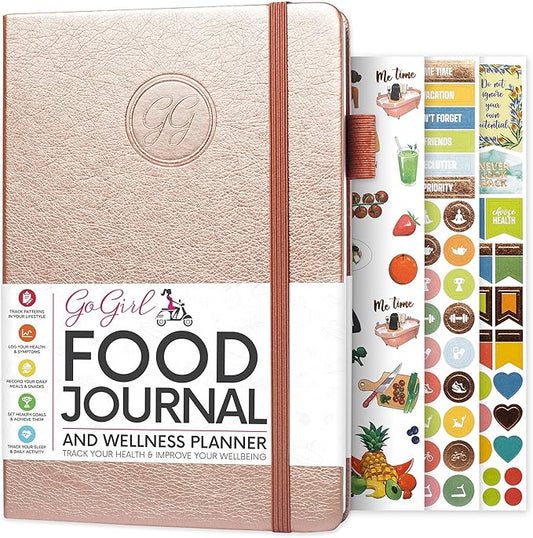 GoGirl Food Journal & Wellness Planner –– Diet & Fitness Diary – Nutrition Journal with Meal, Exercise & Weigh Loss Tracker, A5 (Rose Gold)