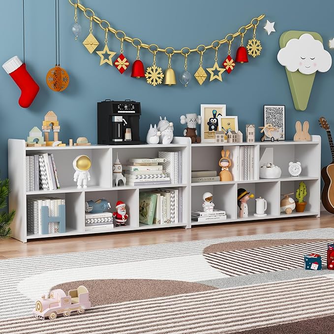 Book Shelf Set of 2, 5 Cubes Storage Organizer, Freestanding White Bookshelf Cube Shelf for Bedroom, Living Room, Home Office, Open Bookshelf Wooden Bookcase