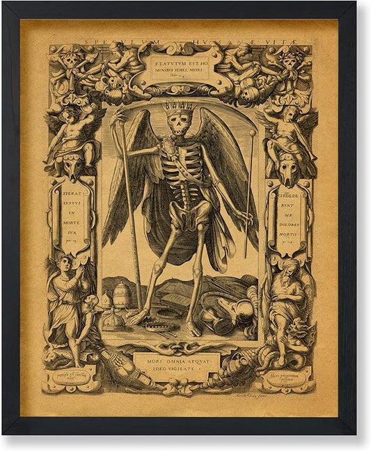 Poster Master Vintage Angel of Death Poster - Grim Reaper Print - Halloween Art - Mirror of Human Life Art - Gift for Men & Women - Gothic Decor for Living Room or Bedroom - 16x20 UNFRAMED Wall Art