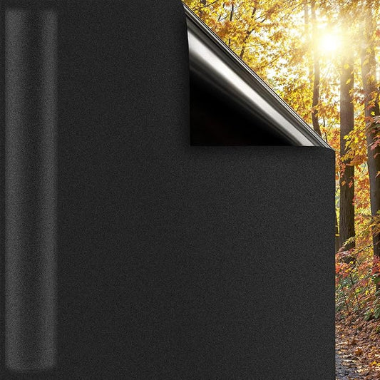 DUOFIRE Blackout Window Film Completely Light Blocking Privacy Window Film Room Darkening Frosted Tint Films for Day Sleep, Non Adhesive Static Cling Windows Films DT-C009(11.8×47Inch)