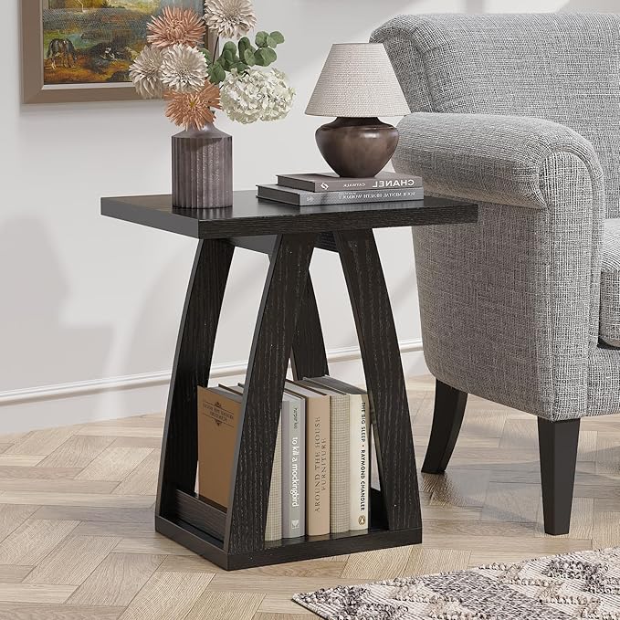 End Tables Living Room, Side Table Beside Sofa, Nightstand for Bedroom, Couch Side Table with Shelf, Modern End Table for Living Room, Black End Table