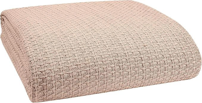Elvana Home 100% Cotton Bed Blanket, Breathable Bed Blanket Twin Size, Cotton Thermal Blankets Twin, Perfect for Layering Any Bed for All Season, Beige