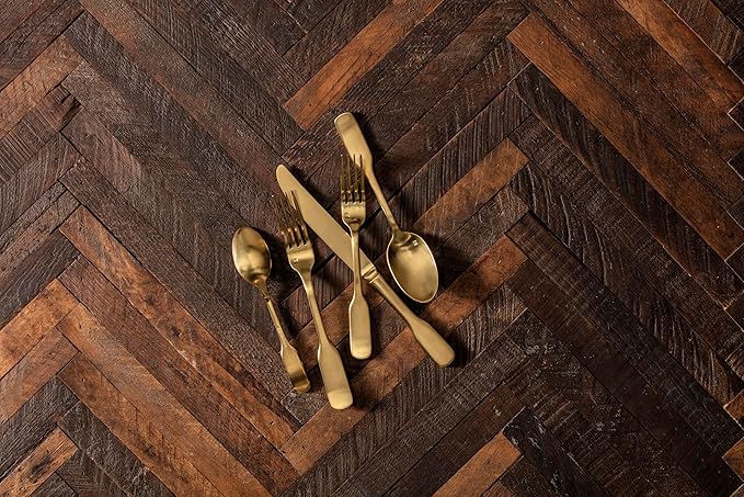 Fortessa Ashton 18/10 Stainless Steel, 20 Piece Flatware Set (Service for 4), Brushed Gold