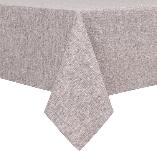 Hiasan Faux Linen Rectangle Tablecloth - Wrinkle and Stain Resistant Washable Table Cloth for Kitchen Dining Room Holiday Table Cover for Dinner, Stone, 60 x 140 Inch