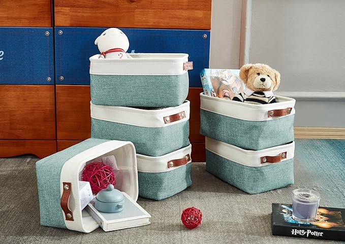 DECOMOMO Small Storage Basket, Closet Storage Bins, Baskets for Organizing Shelves (Teal & White, Small - 6 Pack)