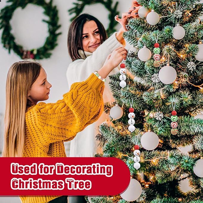 217 PCS Christmas Silicone Beads Bulk, 15mm Silicone Beads Xmas Christmas Wooden Beads Candy Cane Wood Beads Loose Rubber Beads Abacus Focal Beads for Keychain Necklace Making Pens Crafts Ornament