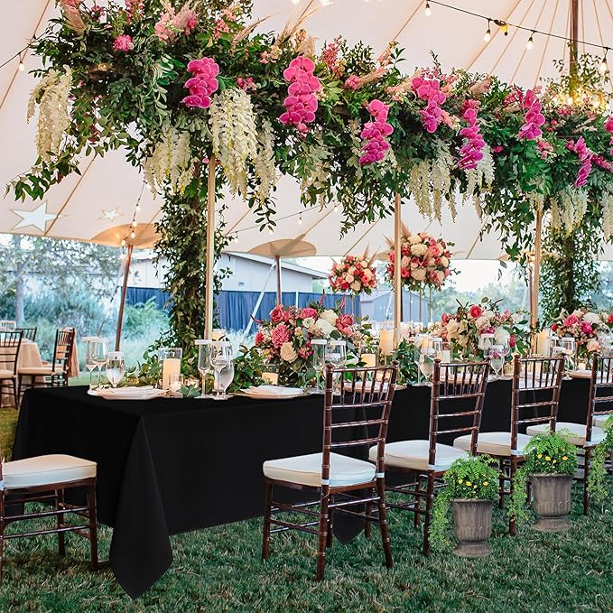 Fitable 6 Pack Black Rectangle Table Clothes - 90 x 132 Inch - Wrinkle and Stain Resistant Fabric Tablecloths, Washable Polyester Table Covers for Wedding, Party, Banquet, Formal Events