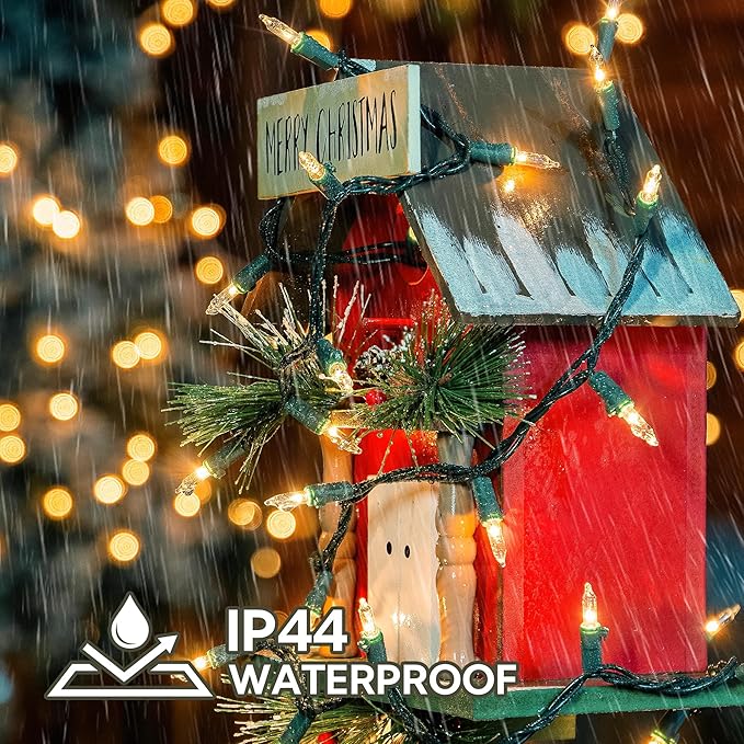 YOUNGAR Christmas Clear Outdoor Lights, 2 Pack 23FT 100 Green Wire Connectable Incandescent Mini UL Approved Tree Light for Xmas Home Patio Holiday Party Garden Decor (Warm White)