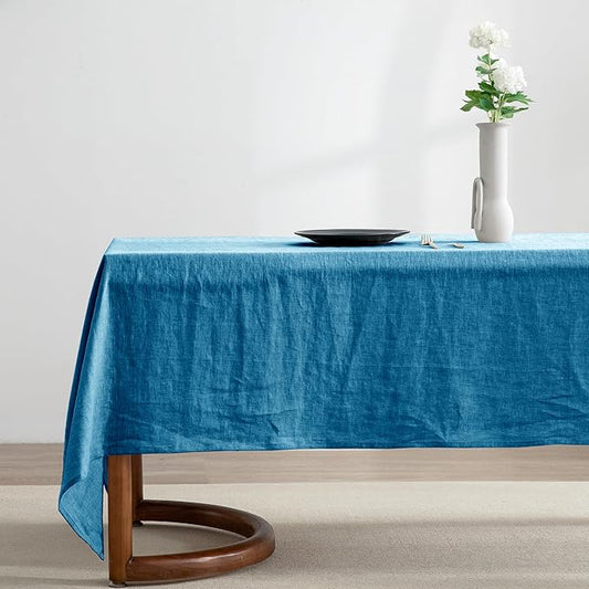EVERLY 100% Pure Linen Rectangle Tablecloths 60x120Inches for Dining,Buffet Parties,Picnic,Events,Weddings and Restaurants,Decorative Halloween,Thanksgiving Machine Washable Tablecloths-Blue