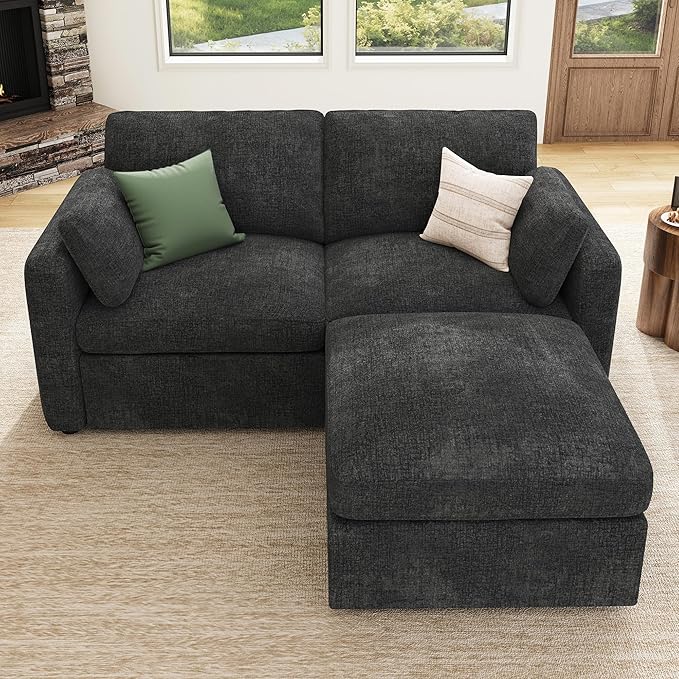 HONBAY Modular Sectional Couch with Storage Ottoman, Sectional Sofa with Storage Seats, L Shaped Sectional Couches for Living Room, Grey