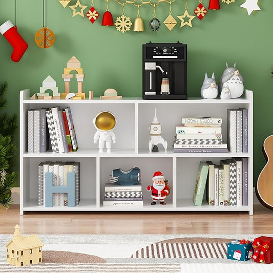 Book Shelf, 5 Cubes Storage Organizer, Open Shelf Wooden Bookcase, Freestanding White Bookshelf Cube Shelf for Bedroom, Living Room, Home Office