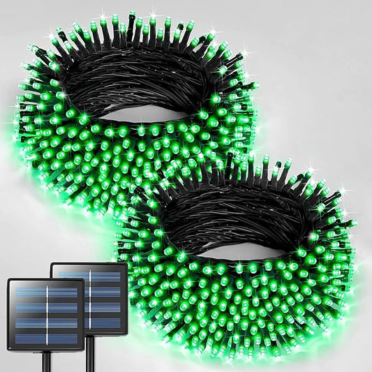 JMEXSUSS 2 Pack Green Halloween Lights, Total 400 LED 151FT Green Solar Lights Outdoor Waterproof, 8 Modes Solar Christmas String Light for Outside Patio Yard Tree Christmas Halloween Decorations