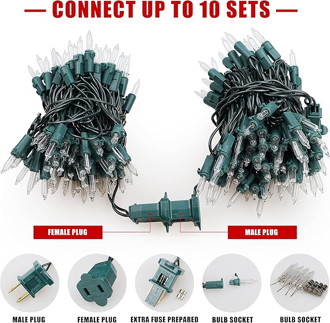 woohaha Outdoor Christmas Lights,120V UL Certified 2 Pack 13ft 50 Mini String Lights Connectable, Waterproof Fairy Lights for Garden Xmas Tree Wedding Wreath Party Decoration (Warmwhite 2 pcs)