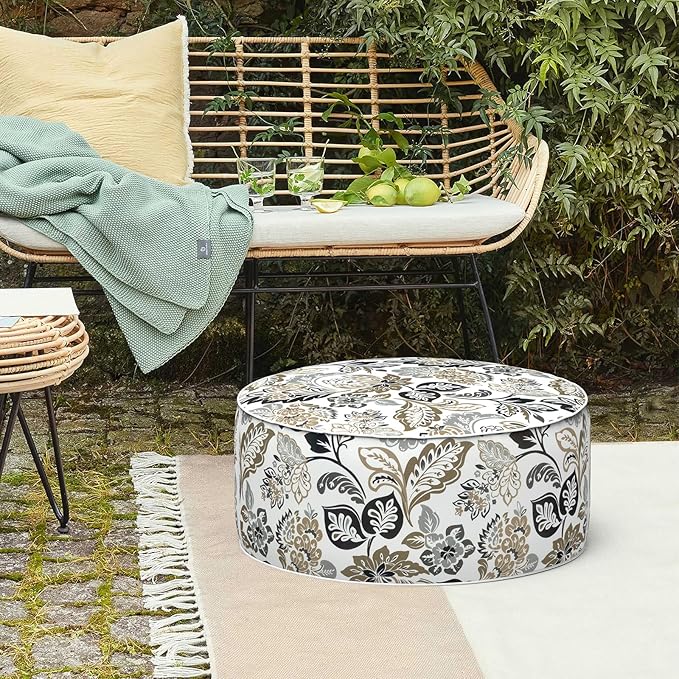 LVTXIII Inflatable Stool Ottoman Footrest with Handle, Decorative Fade-Resistant Foot Stool, Indoor or Outdoor Pouf for Home Garden and Camping Use, 21x21x9, Dailey Tan