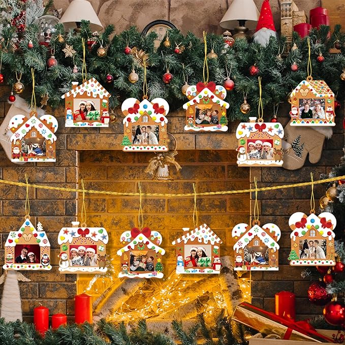 28 Pack Christmas Picture Frame Craft Kits for Kids, Xmas DIY Gingerbread House Candy Photo Craft Christmas Hanging Frame Ornaments for Xmas Tree Holiday Art Decorations Home Class Game Activities