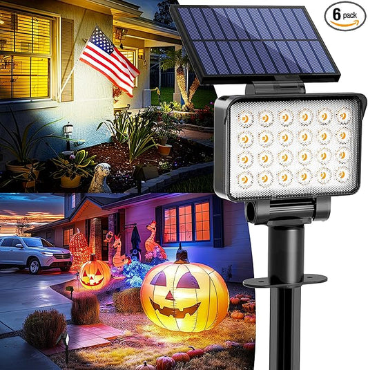 Solar Spot Lights Outdoor Waterproof for Flag, Tree, House, Garden, Yard, Landscape Spotlights for Accent Uplighting Halloween Christmas Decorations-6 Pack