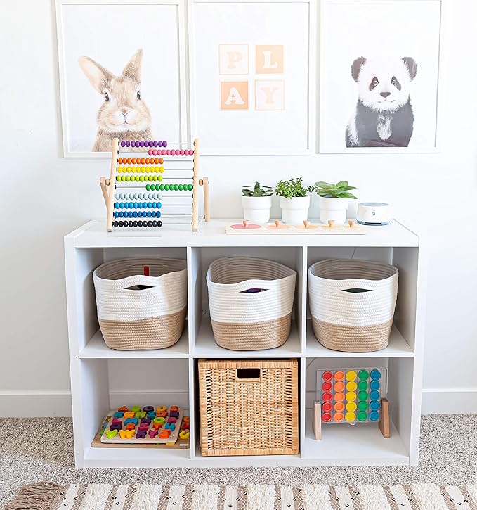 OrganiHaus Long Storage Basket, Shoe Basket, Woven Baskets for Storage, Cotton Rope Basket for Organizing, Towel Baskets for Bathroom, Decorative Baskets, Rectangular Storage Basket, Honey