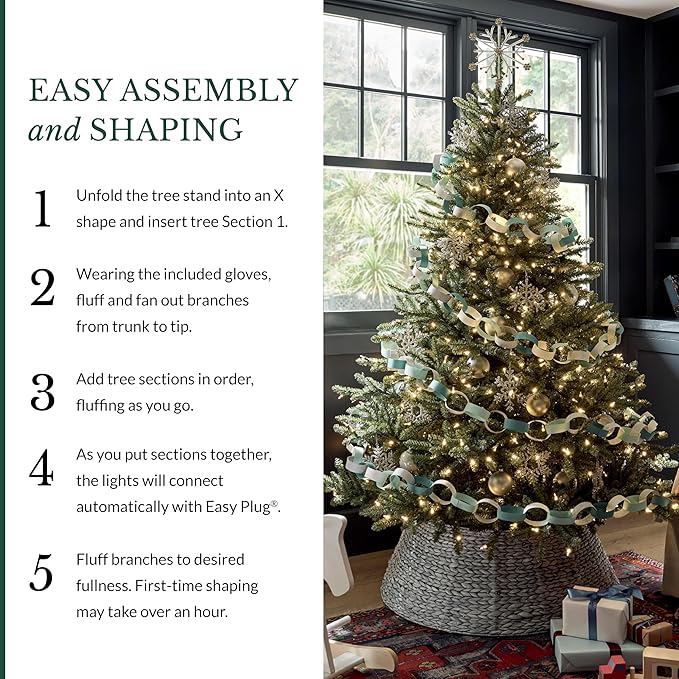 Balsam Hill 4.5ft Pre-Lit Classic Blue Spruce - Artificial Christmas Tree with 886+ Tips, 300 Clear LED Lights, Easy Plug System, Premium Stand & Storage Bag for Indoor Holiday Decorating