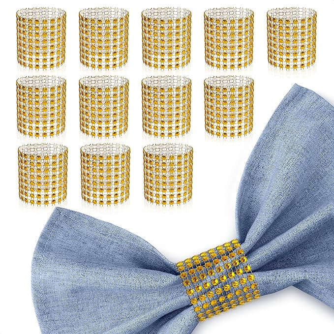 Gold Napkin Rings Set of 100 – Rhinestone Napkin Ring Holders for Weddings, Spring Events, and Table Decorations | Durable, Reusable, and Versatile for Parties, DIY Projects