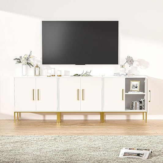 LYNSOM TV Stand for 85 Inch TV, Wood Entertainment Center with Storage Cabinet, TV Cabinet Black, Long Console Table for Living Room, Bedroom