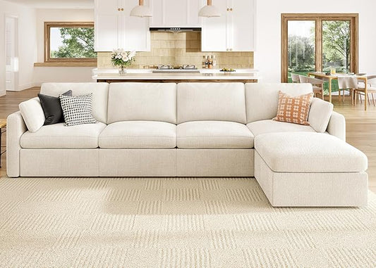 HONBAY Modular Sectional Sofa with Storage Seats, L Shaped Sectional Couch with Storage, Chenille Sectional Couches for Living Room, Beige