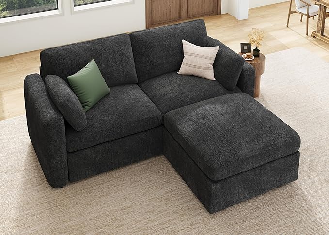 HONBAY Modular Sectional Couch with Storage Ottoman, Sectional Sofa with Storage Seats, L Shaped Sectional Couches for Living Room, Grey