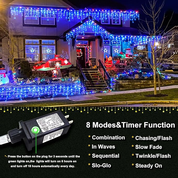 Halloween Icicle Lights Outdoor, 66 FT 640 LED Icicle Lights for Outside 8 Modes with 120 Drops, Plug in Waterproof Blue Halloween Light for House Indoor Holiday Pavilion Balcony Decorations