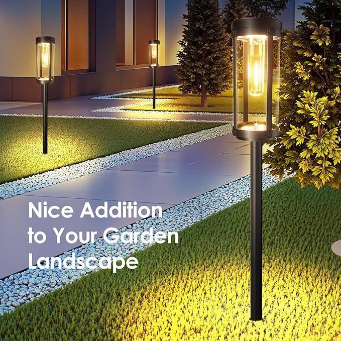 Solar Pathway Lights Outdoor Decor: Upgraded 4 Pack Bright Solar Powered Garden Lights Waterproof IP65, Long Lasting Decorative Outdoor Light for Yard Garden Patio Walkway Path (Warm White, 4 Pack)