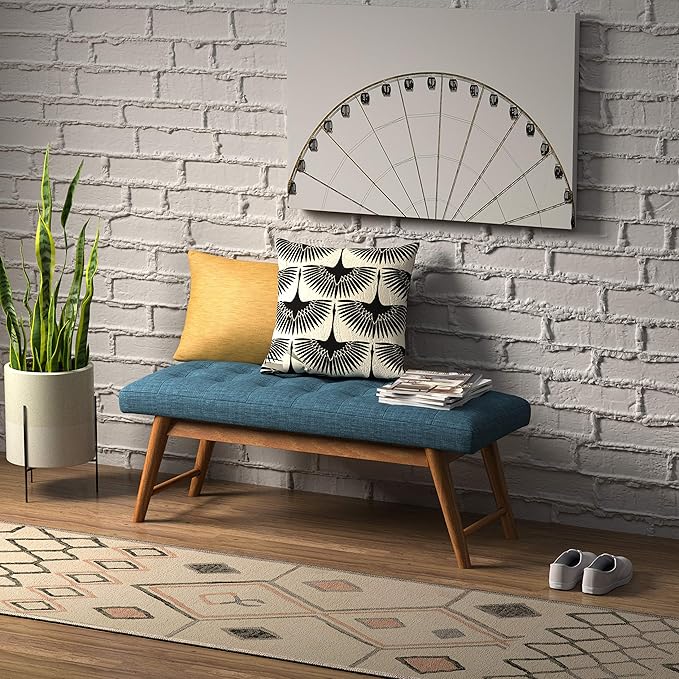 Amazon Basics Modern Haraden Upholstered Button-Tufted Bench, Blue, 16 x 44 x 17 in (Previously Rivet brand)