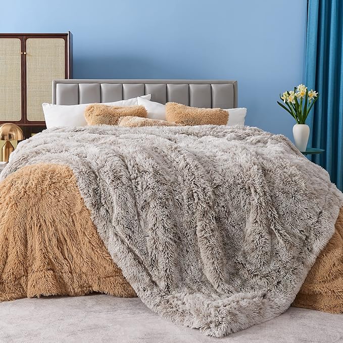 GONAAP Fuzzy Faux Fur Throw Blanket Twin Size Frosty Grey Super Soft Cozy Plush Fuzzy Shaggy Blanket for Couch Sofa Bed (Frosty Grey, Twin(60"x80"))