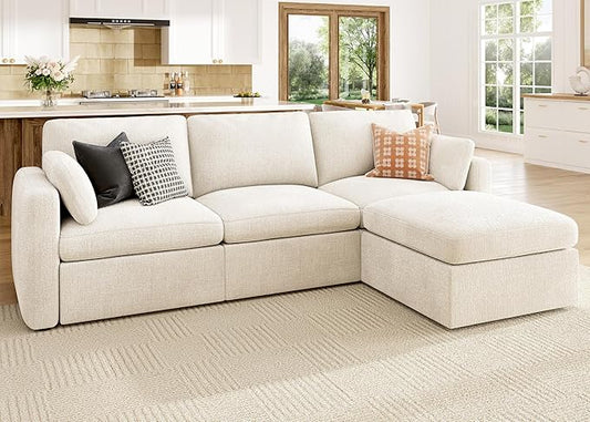 HONBAY Modular Sectional Couch with Storage Seats, L Shaped Sectional Sofa with Storage, Chenille Sectional Couches for Living Room, Beige