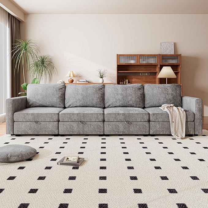 mestyl Modular Sectional Sofa Convertible Sofa Couch Set with Storage for Living Room, Modern 4 Seater Modular Sectional Couch (Grey)