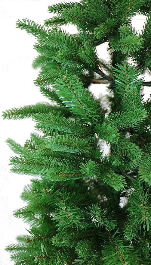 Fraser Hill Farm 7.5-Ft. Carmel Pine Slim Artificial Christmas Tree with Stand, Unlit Foldable Fake Tree with Realistic Foliage for Home Decoration